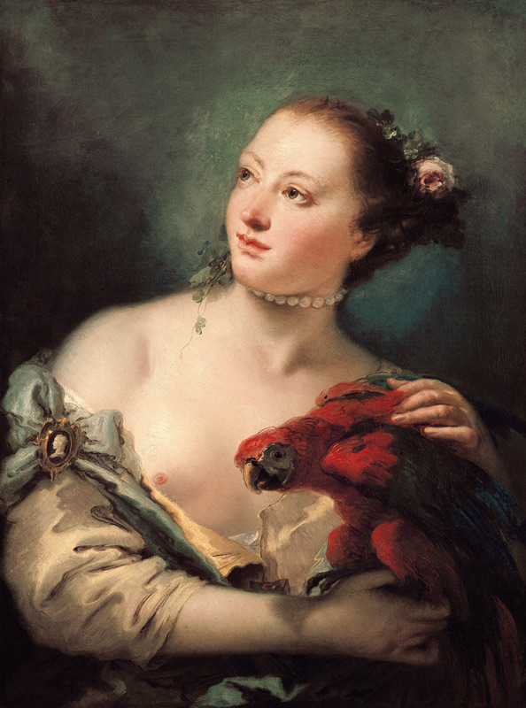 A Young Woman With a Macaw de Giovanni Battista Tiepolo