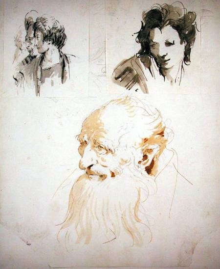 Three Studies of Heads (pen de Giovanni Battista Tiepolo