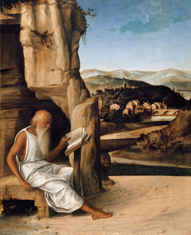St. Jerome Reading in a Landscape de Giovanni Bellini
