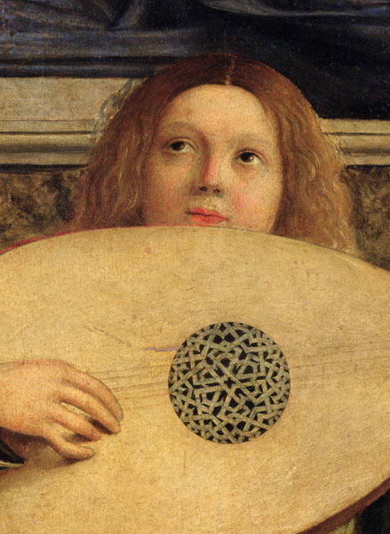 The San Giobbe Altarpiece, detail of angel playing music, c.1487 (detail of 55433) de Giovanni Bellini