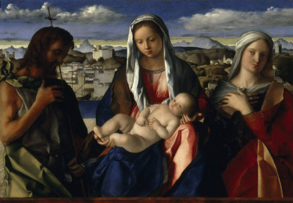 Bellini, Giovanni c.1432 - 1516. ''Mary with the Child, John the Baptist and a female saint'', betwe de Giovanni Bellini