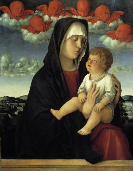 Bellini, Giovanni c.1430 - 1516. -''Mary and Child'' (Madonna dei cherubini rossi), c.1500. - Oil on de Giovanni Bellini