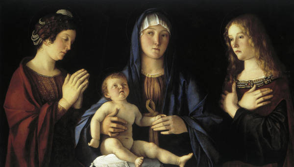Bellini, Giovanni c.1430 - 1516. ''Mary with the Child and two Saints'', (Mary Magdalene and St.Cath de Giovanni Bellini