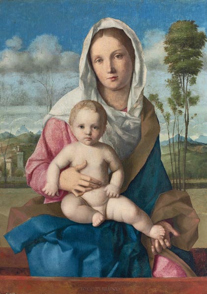 Madonna mit Kind in einer Landschaft. de Giovanni Bellini