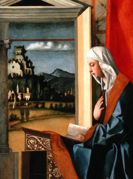 Virgin Mary, from The Annunciation diptych  (detail) (post-1998 restoration) de Giovanni Bellini