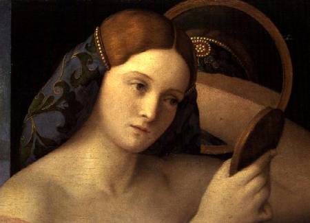 Young Woman at her Toilet, detail of the face de Giovanni Bellini