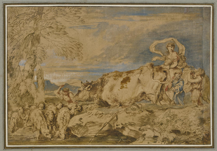 Hirten und Schäferinnen mit einer Herde an der Tränke de Giovanni Benedetto Castiglione