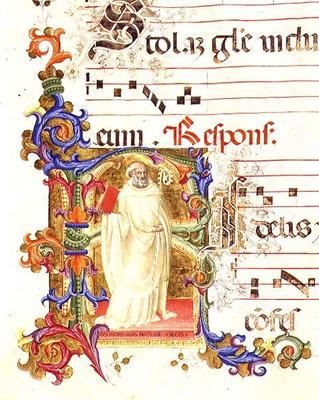 Ms 561 f.1r Historiated initial 'R' depicting St. Eligius, from a gradual from the Monastery of San de Giovanni Cimabue