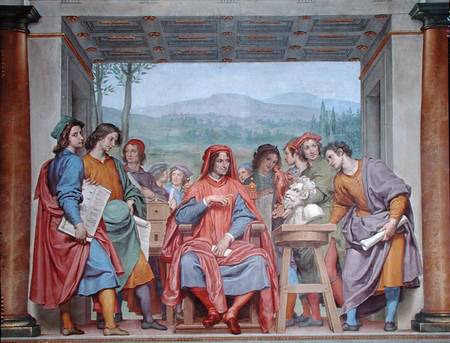 Lorenzo de' Medici (1449-92) surrounded by artists, admiring Michelangelo's 'Faun' de Giovanni (da San Giovanni) Mannozzi