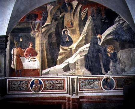 St. Benedict Receiving Bread and a Cloak from the Hermit Romano detail from the fresco cycle of the de Giovanni  di Consalvo