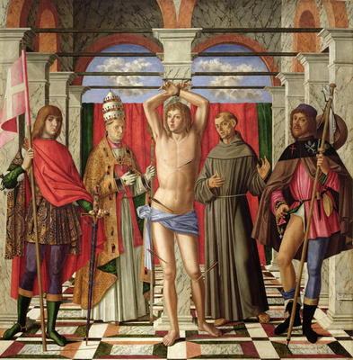 Saint Sebastian with Saints Liberale, Gregory, Francis and Roch (oil on panel) de Giovanni di Niccolo Mansueti