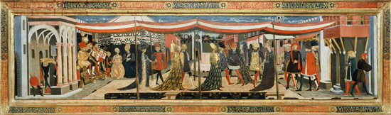 Frontal from the Adimari Cassone depicting a wedding scene in front of the Baptistry de Giovanni di Ser Giovanni Scheggia
