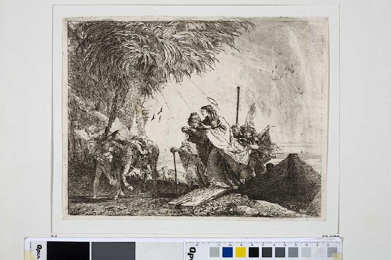 Ankunft am anderen Ufer, aus der Serie Die Flucht nach Ägypten de Giovanni Domenico Tiepolo