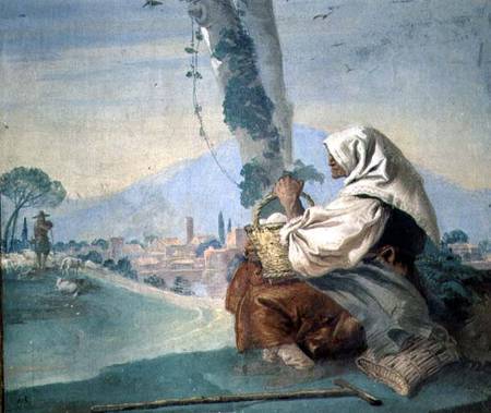 Old Peasant Woman with a Basket of Eggs from the 'Foresteria' ( 1757 de Giovanni Domenico Tiepolo
