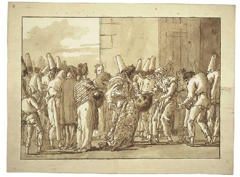 Pulcinellas Vater führt seine Braut nach Hause de Giovanni Domenico Tiepolo