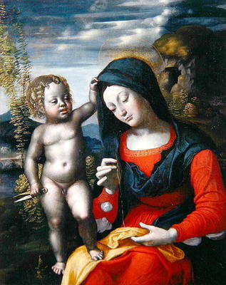 The Madonna Sewing (oil on canvas) de Giovanni Francesco Caroto