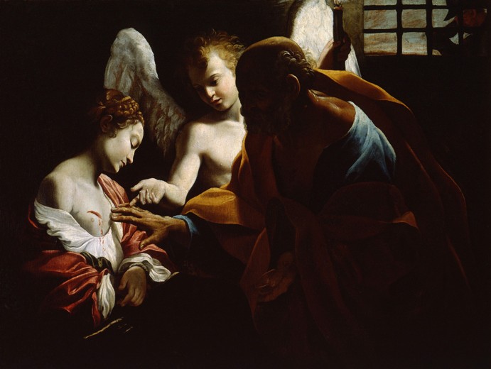 Saint Agatha Attended by Saint Peter and an Angel in Prison de Giovanni Lanfranco