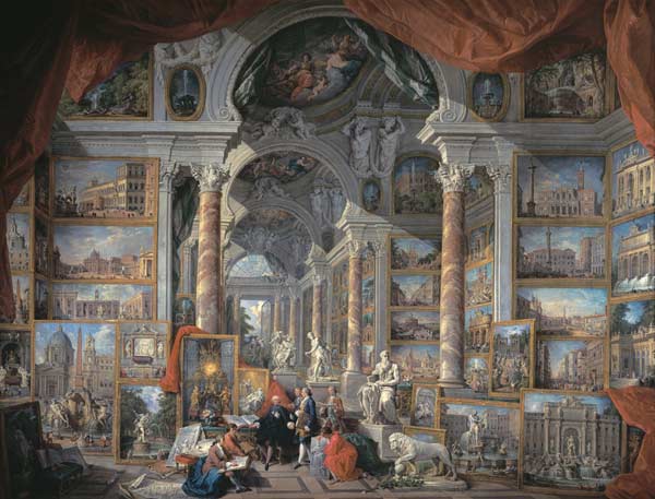 Galería con vista de Roma moderna de Giovanni Paolo Pannini