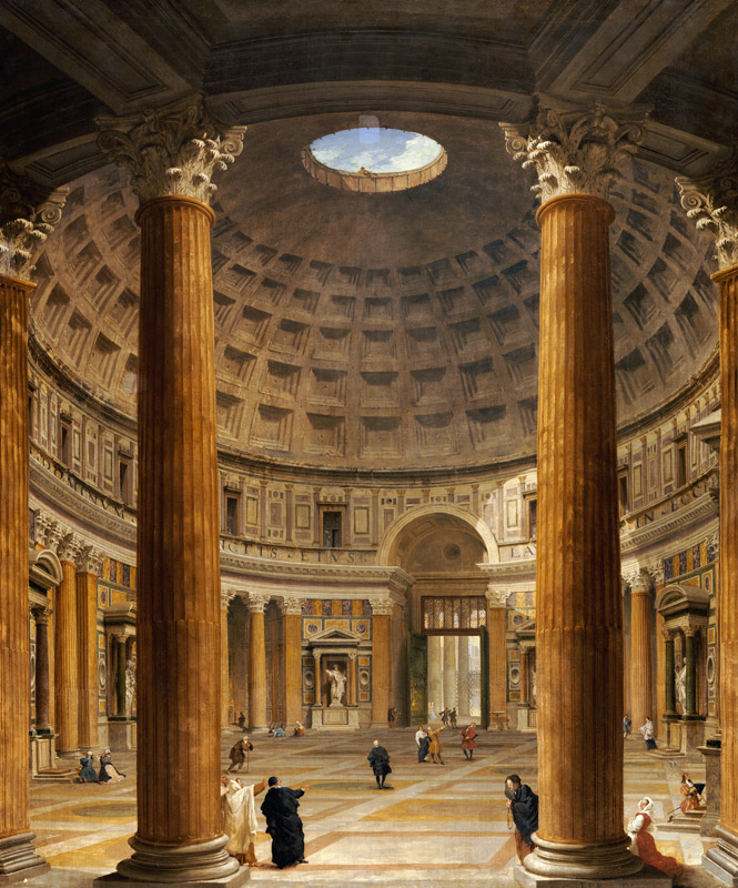 The Interior Of The Pantheon, Rome, Looking North From The Main Altar To The Entrance, The Piazza De de Giovanni Paolo Pannini