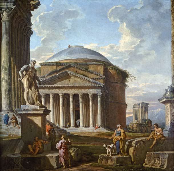 View of the Pantheon, the Farnese Hercules and other Roman Ruins de Giovanni Paolo Pannini