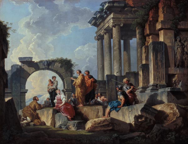 Ruins with the Apostle Paul preaching de Giovanni Paolo Pannini