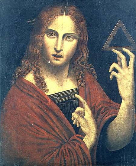 Christ the Redeemer holding the symbol of the Trinity (panel) de Giovanni Pedrini Giampietrino