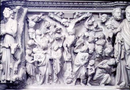 Crucifixion scene: detail of relief from the top of the hexagonal pulpit designed de Giovanni Pisano