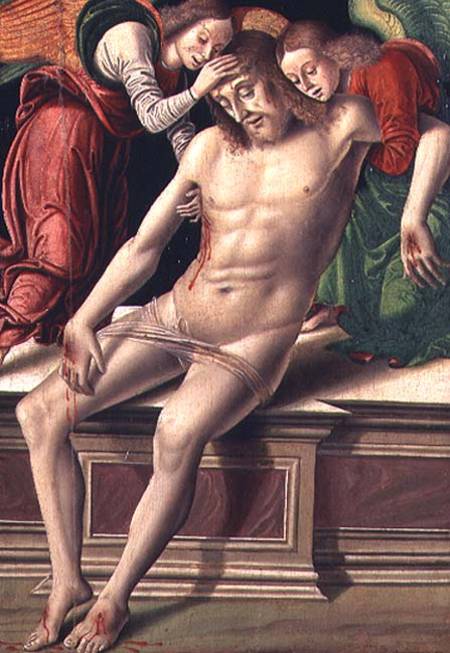 Dead Christ supported by two angels de Giovanni Santi or Sanzio