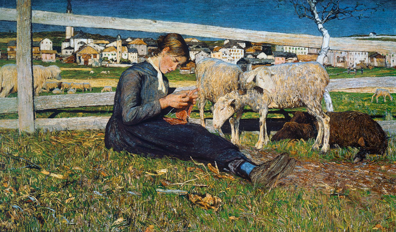 A Girl Knitting de Giovanni Segantini