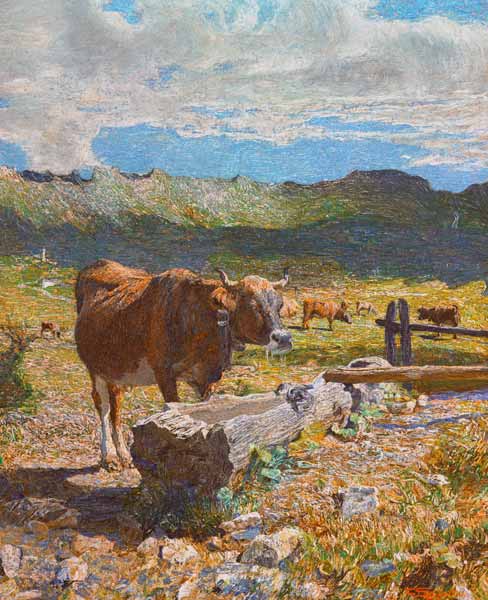 G.Segantini, Braune Kuh an der Tränke de Giovanni Segantini