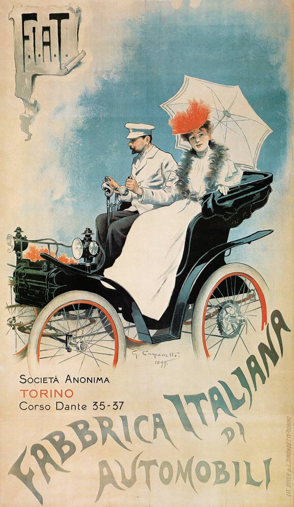 Poster advertising an early 'FIAT' car de Giovanni Battista Carpanetto