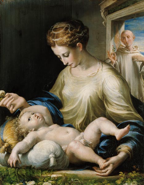 María con el niño y San Bruno de Girolamo Mazzola Bedoli