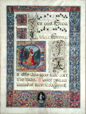 Page from a manuscript with a historiated initial 'D' depicting King David, c.1480 (vellum) de Giuliano Amadei