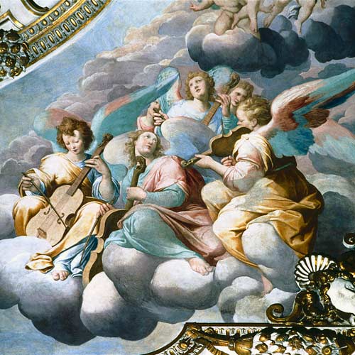 Detail of angel musicians from the vault of the choir de Giulio Cesare Procaccini