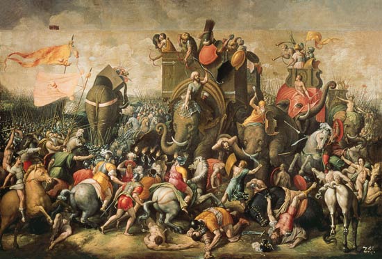 Schlachtbild mit Kriegselefanten. de Giulio Romano