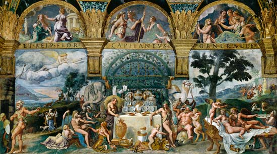 The noble banquet celebrating the marriage of Cupid and Psyche from the Sala di Amore e Psiche de Giulio Romano