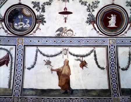 The 'Camera con Fregio di Amorini' (Chamber of the Cupid Frieze) detail of the ceiling depicting a r de Giulio Romano