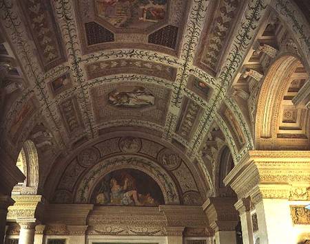 The Loggia di Davide (or D'Onore) interior decorated with ceiling frescos of biblical subjects inclu de Giulio  Romano