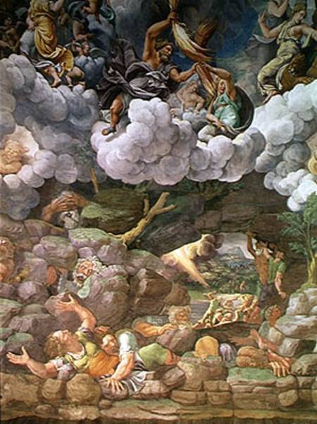 Olympus and Zeus Destroying the Rebellious Giants, detail from one of the walls of the Sala dei Giga de Giulio Romano