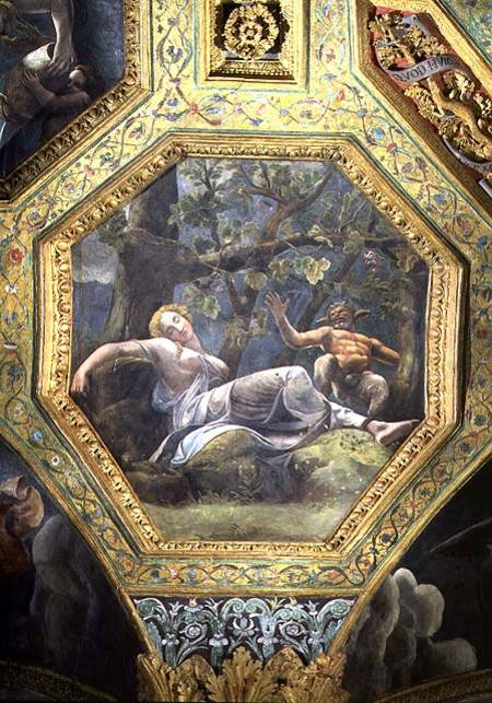 Psyche sleeping in the valley of Cupid, ceiling caisson from the Sala di Amore e Psiche de Giulio Romano