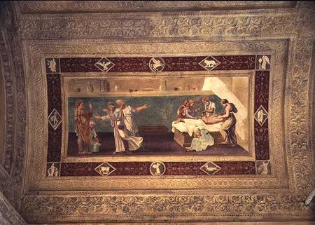 Scene of a doctor attending a sick man, ceiling painting from the Giardino Segreto de Giulio Romano