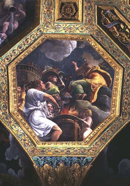 Scene of the sacrifice of a dove, ceiling caisson from the Sala di Amore e Psiche de Giulio Romano
