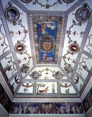 The 'Camera con Fregio di Amorini' (Chamber of the Cupid Frieze) detail of the ceiling, 1520's (phot de Giulio  Romano