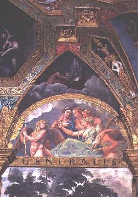Cupid with Venus and Mercury whom she is sending to capture Psyche, lunette from the Sala di Amore e