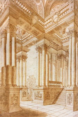 Architectural Study (pen & brown ink with brown wash on paper) de Giuseppe Bibiena