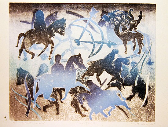 Celtic Horseman with Symbols, 1995 (monotype)  de Gloria  Wallington