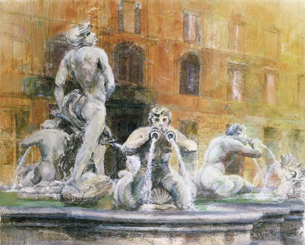 Fountain in the Piazza Navona, Rome, 1982 (w/c and gouache on paper)  de Glyn  Morgan