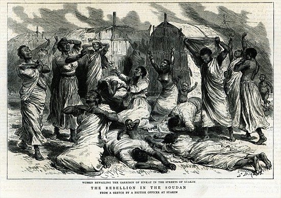 Women bewailing the garrison of Sinkat in the streets of Suakim, The Rebellion in the Soudan, from ' de Godefroy Durand