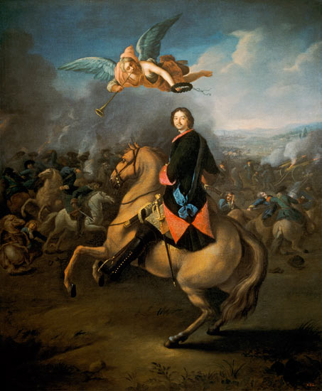 Tsar Peter I. in the battle of Poltawa. de Gottfried Danhauer