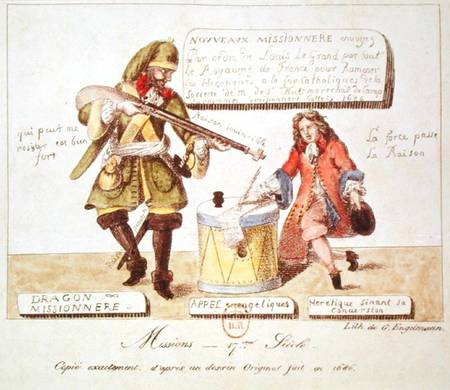 Missions of the 17th Century: The Missionary Dragoon forcing a Huguenot to Sign his Conversion to Ca de Gottfried Engelmann